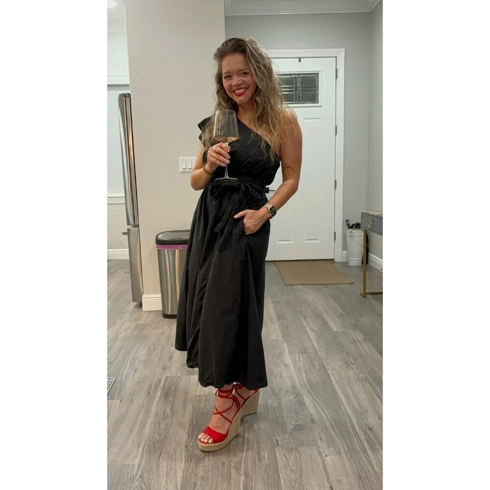 Madewell One-Shoulder Ruffled Midi Dress – True Black, Size 2 Casual & Cocktail - Picture 5 of 15